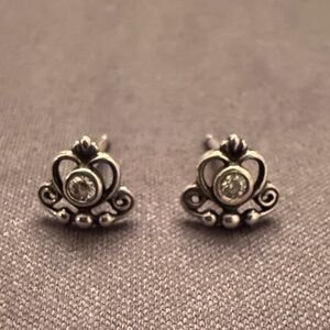 Pandora Princess Silver Swirl Stud Rhinestone Earrings​